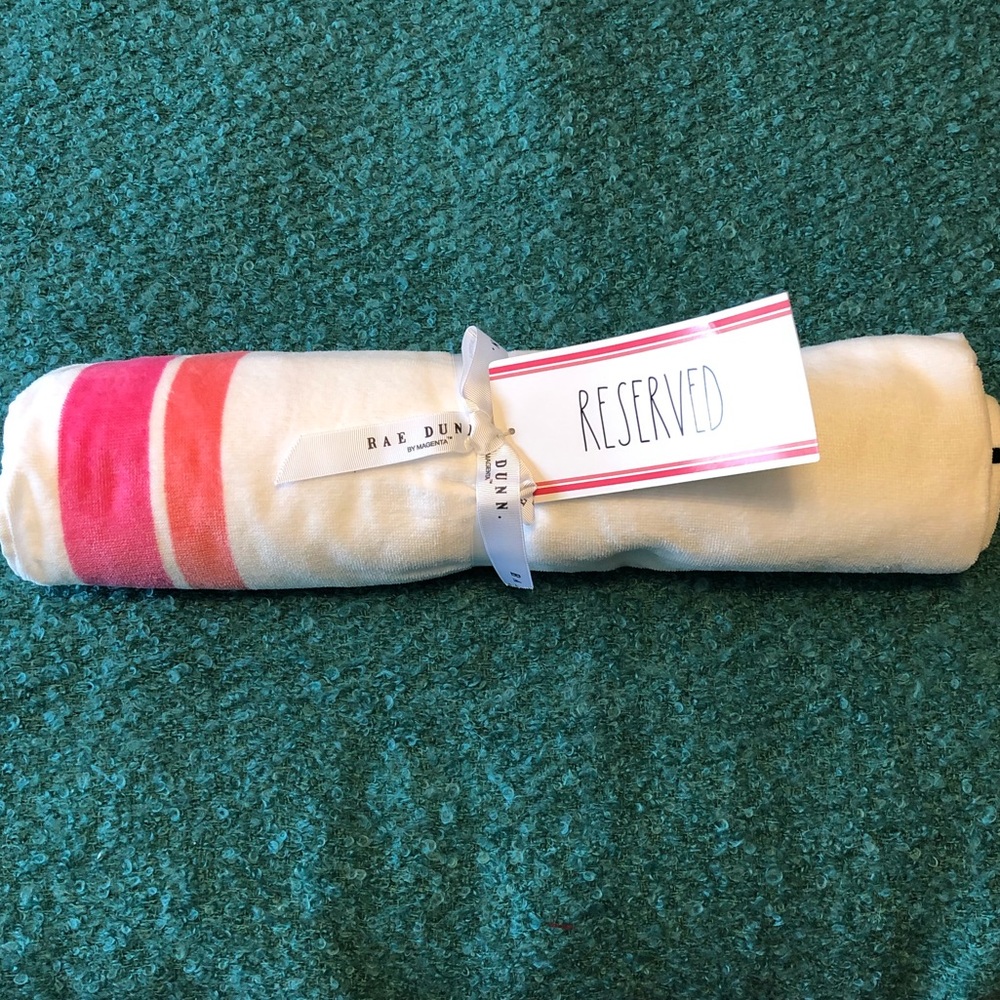 Rae Dunn “RESERVED” Pink Stripe Beach Towel